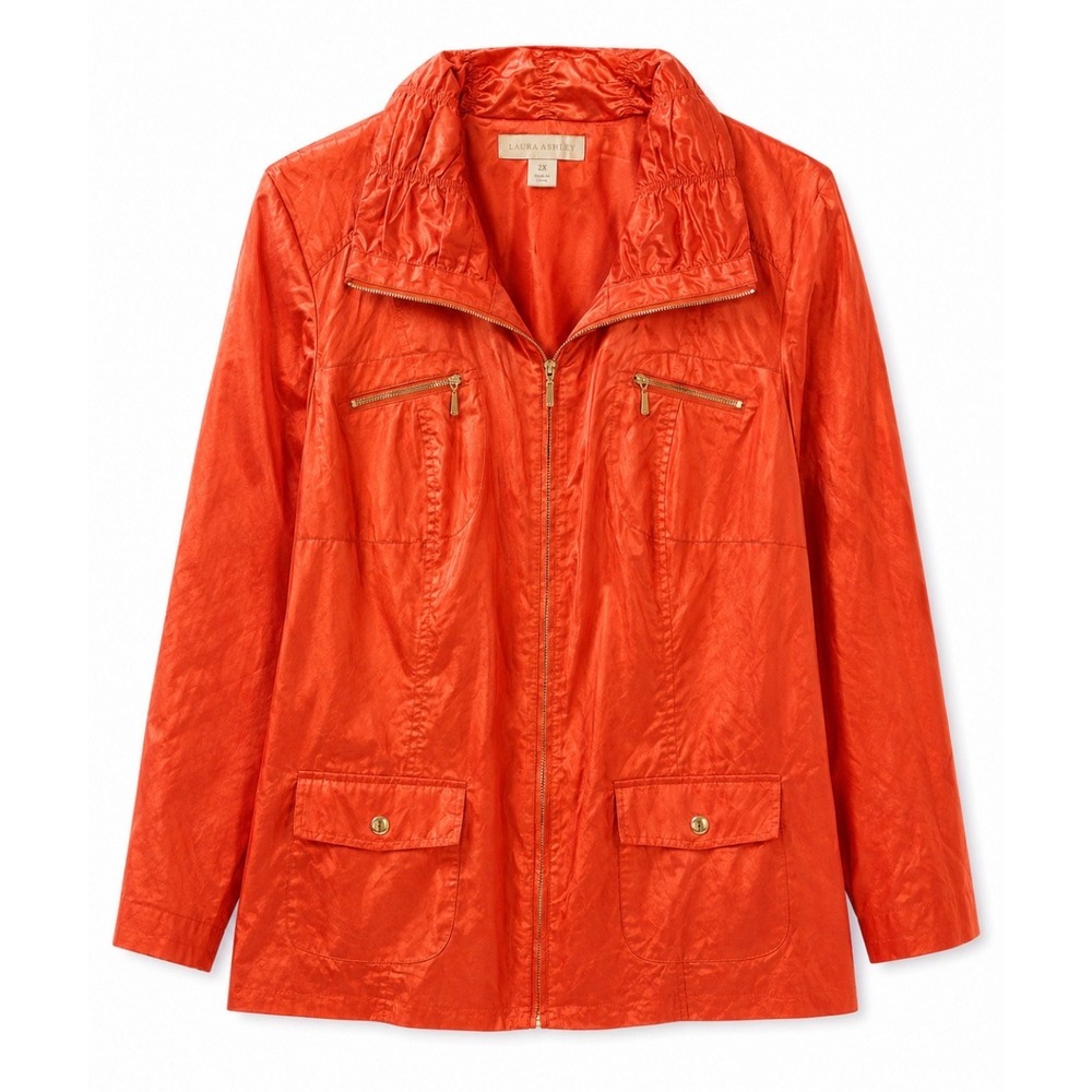 Laura Ashley 2X Punch Orange Metallic Utility Jacket NWT Lightweight